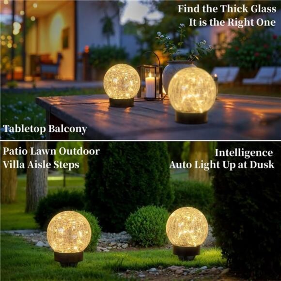 Solar Globe Lights Outdoor Large Garden Decor USB Charged 4.72" Diameter - Picture 2 of 7